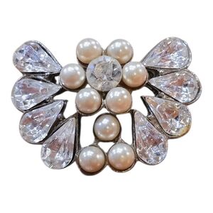 Rhinestone Faux Pearl Silvertone Vintage Bolo Tie Slider